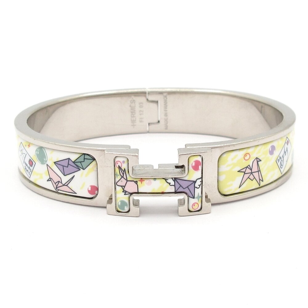 Hermès Clic H Bangle Silver White Hardware Ceramic